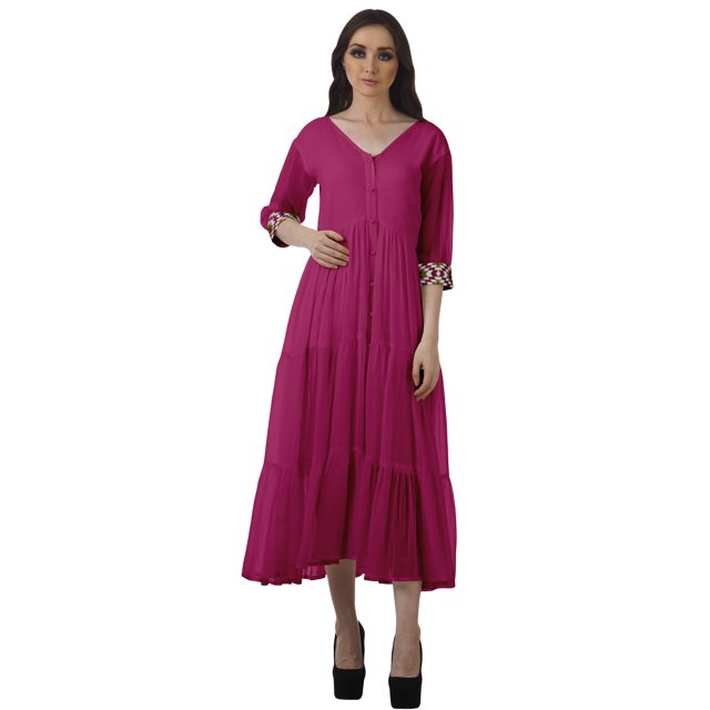 Moomaya Tiered Dress Button Down Dresses Women Solid Plus Size Dress