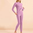 thumbnail image 2 of yoeyez sous-Vêtements Thermiques pour Femmes, Couche de Base Col Rond Manches Longues Thermiques Ensemble de Pyjama Doublé en Molleton Haut Bas pour Temps Froid Hiver Ou Printemps Violet, TG, 2 of 7