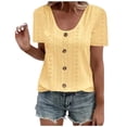 thumbnail image 1 of Plebaso Hauts d'Été pour Femmes Col Rond Manches Courtes T-Shirts Ajourés Décontractés Chemisiers à Boutons P-5TG, 1 of 5