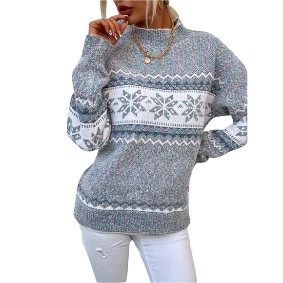 Gupgi Snowflake Sweater for Women Christmas Tops Long Sleeve Mock Neck Pullover Holiday Knitwear