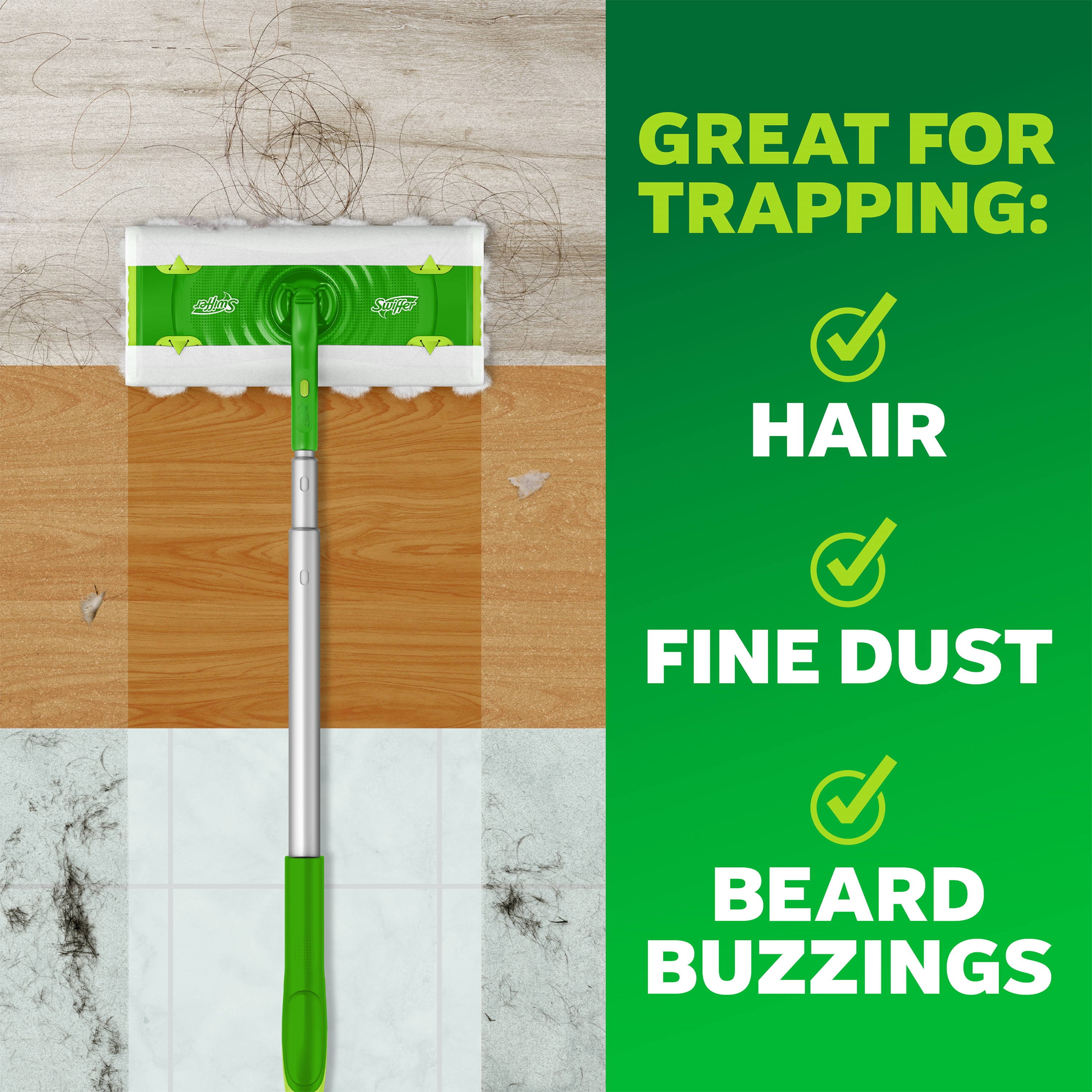 Swiffer Hair Magnet Pro Starter Kit with Collapsible Pole, 6 Hair Magnet Dry Cloths, 2 Bonus Mop & Go Wet Cloths