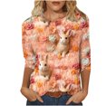 thumbnail image 1 of RKSTN Womens Tops Casual Fashion Cute Easter Bunny Printed 3/4 Sleeve Round Neck Tops Spring Summer 3D Printed Ruched Pullover Blouse Tops, 1 of 5