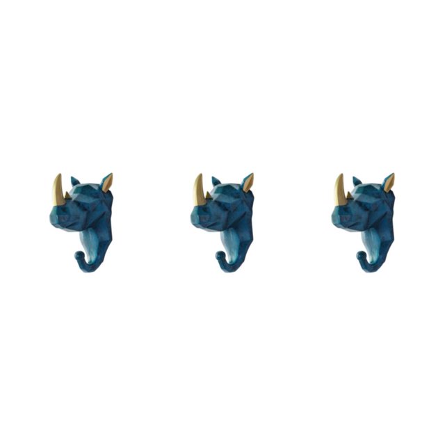 Ruiboury Animal Head Key Hook Sturdy And Durable Construction Adds Touch Of Whimsy Retro blue (rhino) 3Set