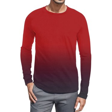 Ketyyh-chn99 Chemise en Lin Homme Vêtements d'Automne Mode Homme Couleur Dégradée T-Shirt à Manches Longues et Col Rond Haut Rouge,3TG