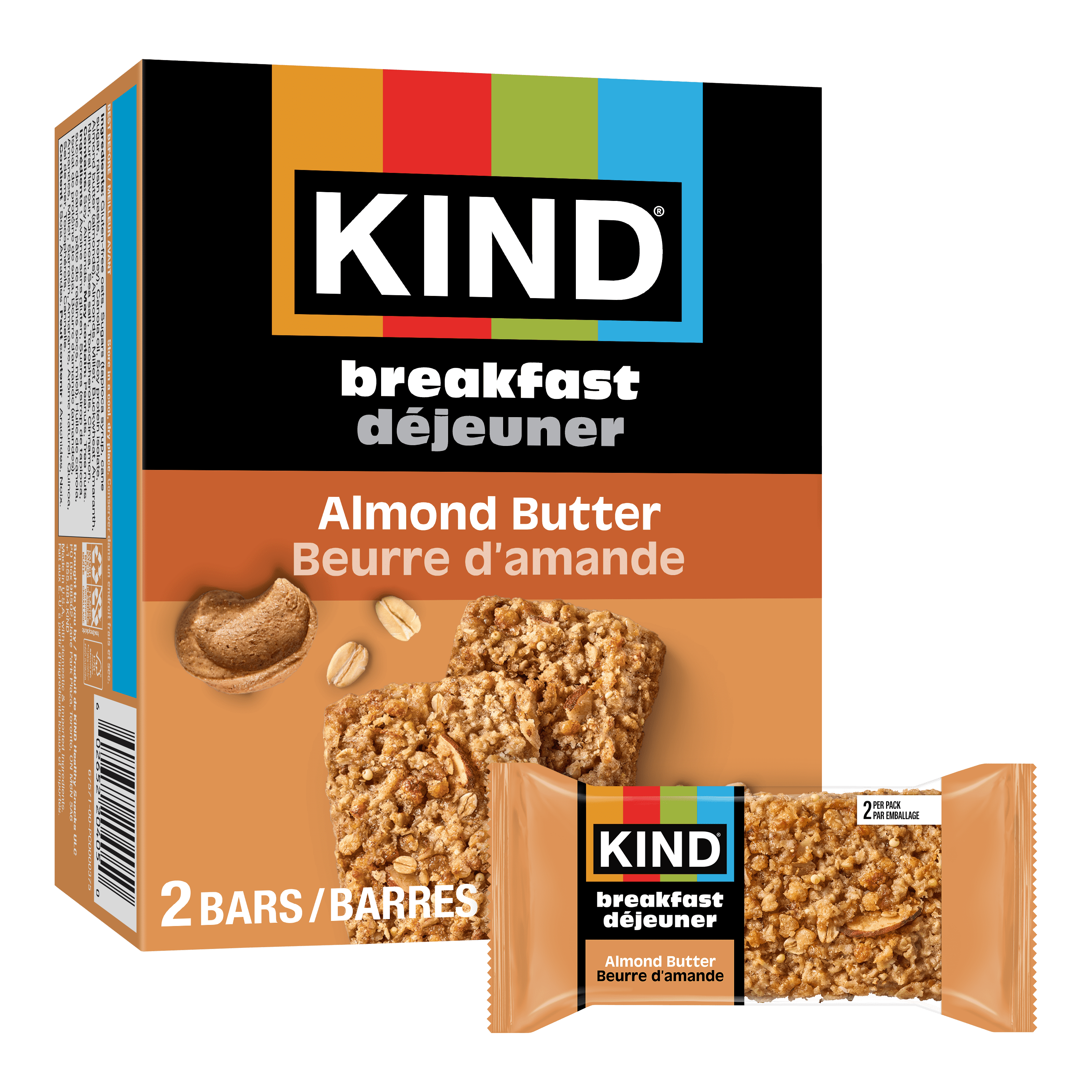 KIND Breakfast Bars, Almond Butter, (50g) , Box of 4 Packs, 2 Bars per Pack