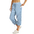 thumbnail image 2 of Womens Capri Joggers Cinch Bottom Elastic Waist Lightweight Cargo Pants Drawstring Adjustable Breathable Pull on Parachute Pants with Pockets Light Blue M, 2 of 9