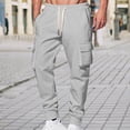 thumbnail image 2 of YOIAVAIOY Fleece Jogger Pants for Men Drawstring Waist Cargo Sweatpants Winter Athletic Pants with Flap Pockets Gray S, 2 of 6