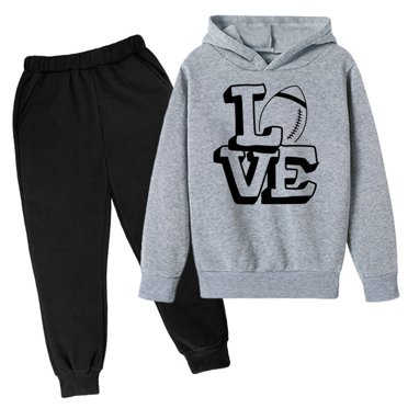PMVFHDE 2 Piece Pant Sets for Boy New Sweatshirt Football Letter Printed Hoodie Pants Children's Casual Two Piece Fashion Trend Football Fans Sports Rugby Player Sports Grey,11-12 Years