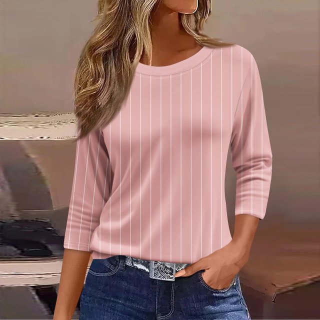 UPPADA 3/4 Shirts Chandails à Manches pour Femmes Mode Tendance Hauts Décontractés Col Rond Chandail Ample Confortable Doux Blouses Grande Taille Coupe Ample T - Décontractés Vêtements au Coude Chandails à Manches 3/4 pour Femmes Économie