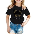 thumbnail image 1 of LUOGENLI T-Shirt pour Filles Enfant Filles Mignon Graphique Col Rond Manches Courtes Tee Été Décontracté T-Shirt Maxi Chemises pour Filles Noir 5-6 Ans, 1 of 5
