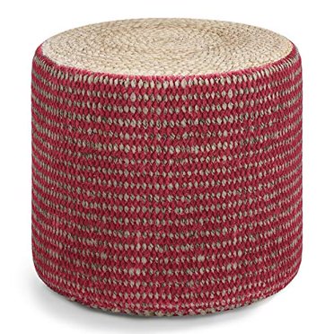 SIMPLIHOME Larissa Pouf Rond Tressé, Petite Parcelle, Naturel et Bordeaux