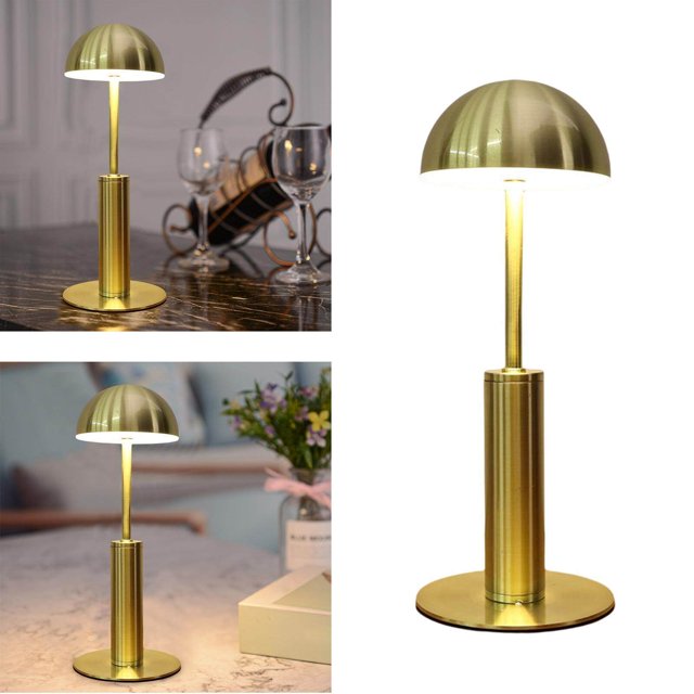 pitrice Dimmable Table Lamp Bar Decor Battery Desk Bedside Mushroom Gold