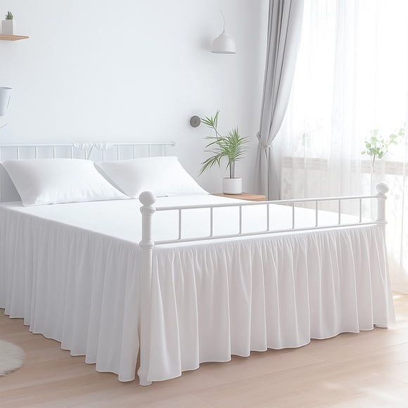 Premium Microfiber Twin XL Ruffled Bed Skirt, 24” Drop with Split Corners, Soft Wrinkle Free Bedskirt with Platform, Solid White Dust Ruffle for 39" x 80" Mattress
