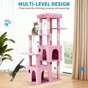 GloryStar Modern 61" Multi-Level Cat Tree Tower, Sturdy Furniture for Large Indoor Cats and Maine Coons with Jumbo Perch, Two Spacious Condos, Sisal Scratching Posts, Hanging Play Balls