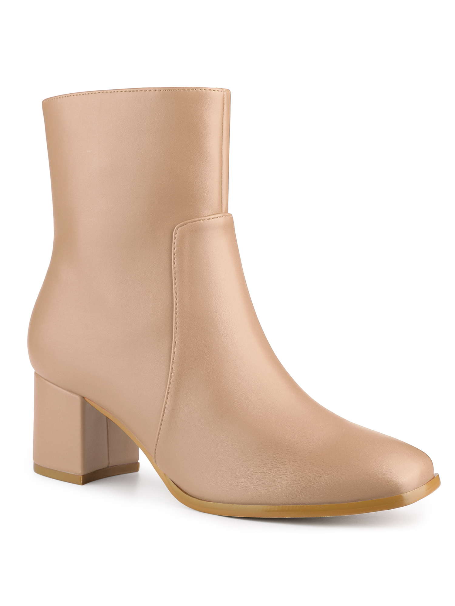 Unique Bargains Women's Square Toe Side Zip Block Heel Ankle Boots Nude (Size 9)