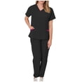thumbnail image 1 of Women Scrub Sets, V Neck Medical Uniform Top with Pockets, Drawstring Scrub Pants, Nurse Uniform Sets for Work, Casual Two-Piece Outfits, 1 of 5