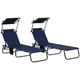 thumbnail image 1 of Outsunny 2 Piece Folding Chaise Lounges with Adjustable Backrest for Kids - Blue, 1 of 10