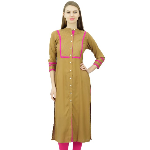 Phagun Kurta Tunique Droite en Rayonne pour Femmes, Kurti à devant Ouvert, Col Mandarin, Haut Indien