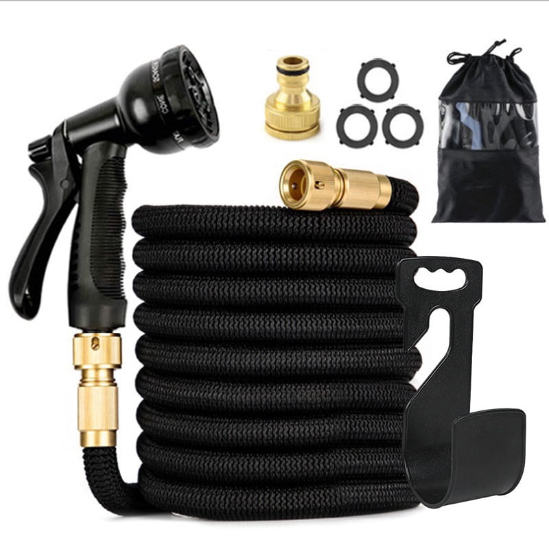 25FT Expandable Garden Hose with 8-Function Nozzle, Brass...