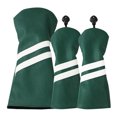 thumbnail image 1 of facefd Ensemble de 3 Pcs Couvre-Tête de Club de Golf en Cuir Résistant à l'Usure à Double Rayure avec Étiquette Plaque d'Immatriculation Rotative Réglable Protecteur en Bois Vert, 1 of 5