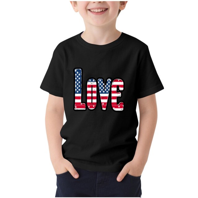 T-Shirt pour Enfants, Imprimé de la Fête de l'Indépendance à Manches Courtes et Col Rond, Haut Décontracté et Polyvalent pour Garçons et Filles de 3 à 15 Ans