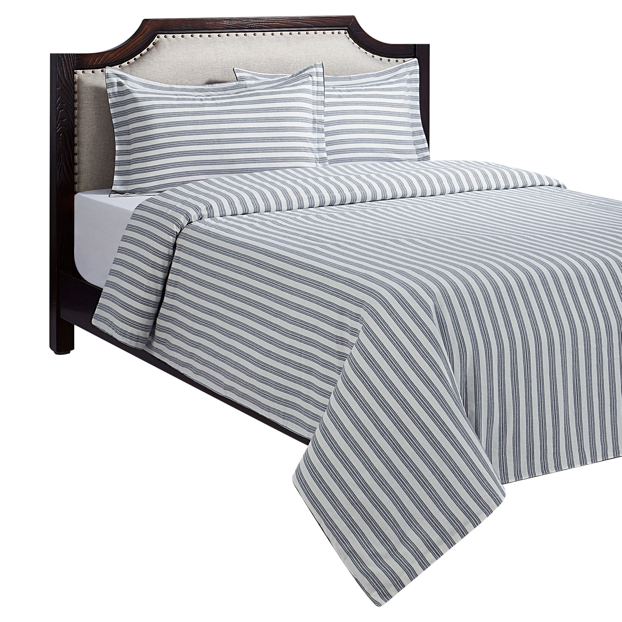 HOMETRENDS 3-Piece Blue Stripe Duvet Cover Set, Double/Queen