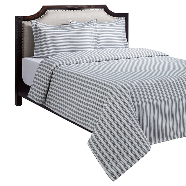 HOMETRENDS 3-Piece Blue Stripe Duvet Cover Set, Double/Queen