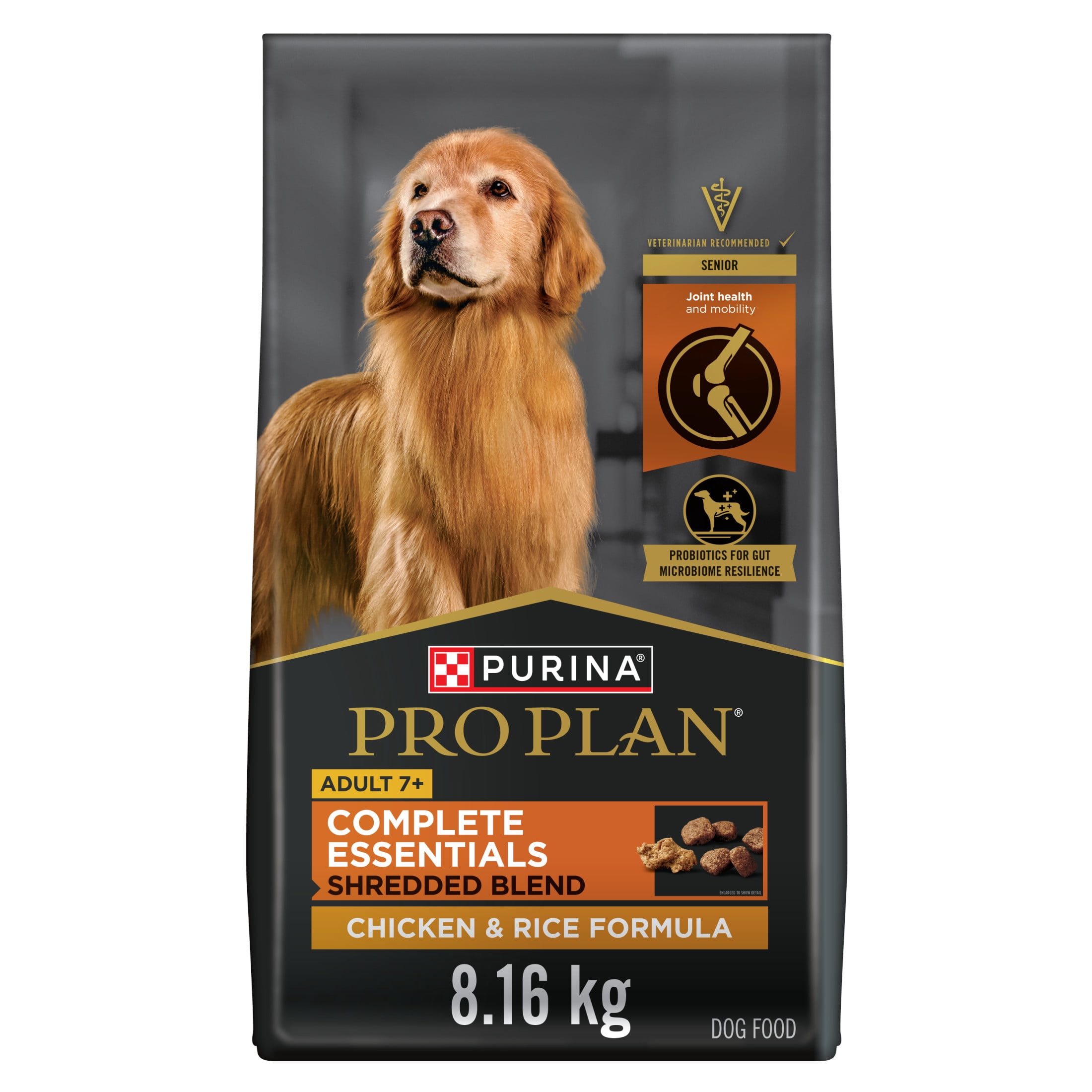 Purina Pro Plan Complete Essentials Bouchées à la viande Poulet et riz pour adultes de 7 ans et plus, Nourriture Sèche pour Chien, 8.16 kg