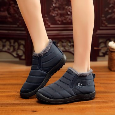 Bottes d'Hiver pour Femmes Couleur Unie Garde au Chaud Bottines Plus Velours Bottes Plates de Neige