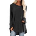 thumbnail image 3 of T-Shirt Décontracté à Col Rond pour Femmes, Manches Longues Amples, Blouse Unie, Hauts Amples d'Été Grande Taille pour Femmes en Solde, 3 of 6
