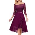 thumbnail image 1 of Robes Violettes pour Femmes Couleur Unie Manches Courtes Robe en Dentelle Encolure Carrée Coupe Ajustée Vintage Cocktail Formelle Robe de Bal Midi Rétro Élégante Blouse Ligne A Taille Plissée Ourlet Évasé Robe,L, 1 of 6