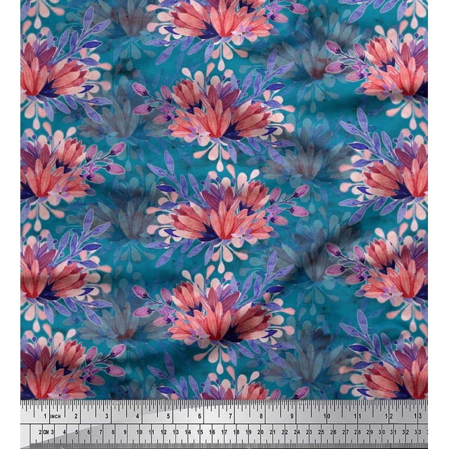 Soimoi Rayon Fabric Leaves & Tulip Flower Print Fabric by The Yard 56 Inch Wide
