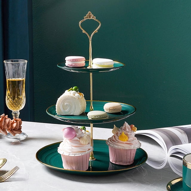 3 Tier Dessert Stand with Gold Rim, Multi-Tier Fruit Bowl and Snack Tray for Parties, Afternoon Tea, or Coffee Table Decor