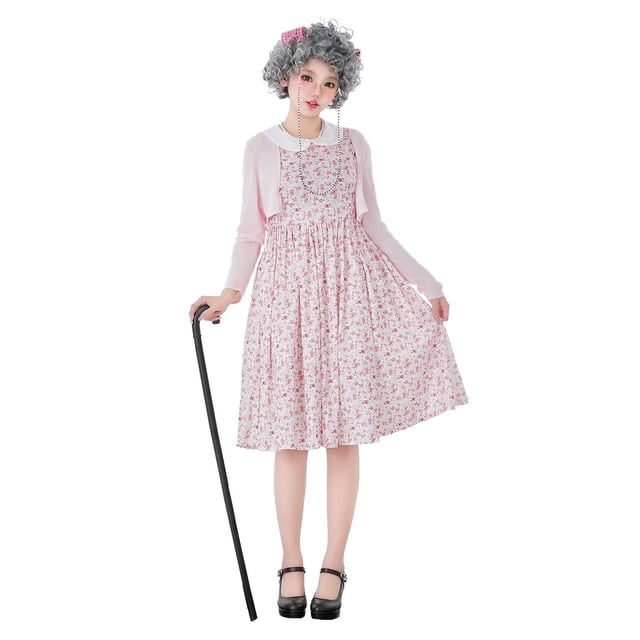 Floral Print Dress for Adults Grandma Style with Ruffles Elegant Garb for Seasonal Parties and Performances