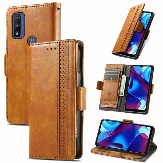 Case for Motorola Moto G Pure Cover Leather Wallet Folio Case Book Design Flip Magnetic Closure - Yellow