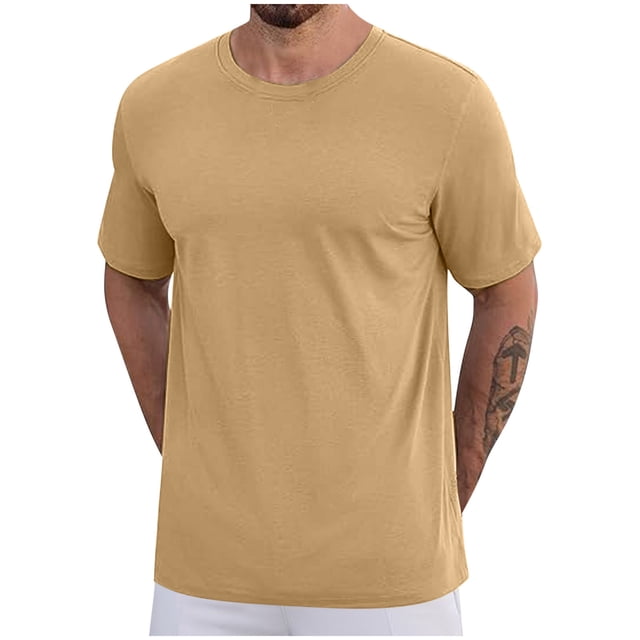 SROBPTY Haut d'Été pour Hommes, Chemises à Manches Courtes pour Hommes, Chemises Sport Unies Décontractées à Manches Courtes à Col Rond pour Hommes Café, m