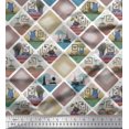 thumbnail image 1 of Soimoi Rayon Crepe Fabric Frame,Jug & Flower Pot Patchwork Print Fabric by The Yard 46 Inch Wide, 1 of 3