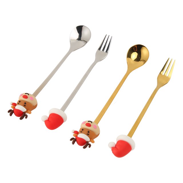 And 4Pcs Christmas Spoons And Forks Set Stainless Steel Cartoon Funny Mini Tableware Flatware Christmas Cutlery Set For Home Travel