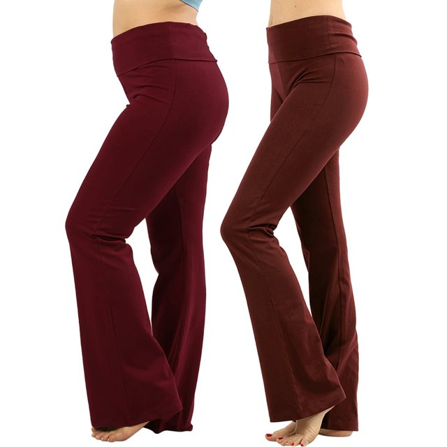 CHUANK Womens & Plus Stretch Cotton Fold-Over High Waist Bootcut Workout Flared Yoga Pants