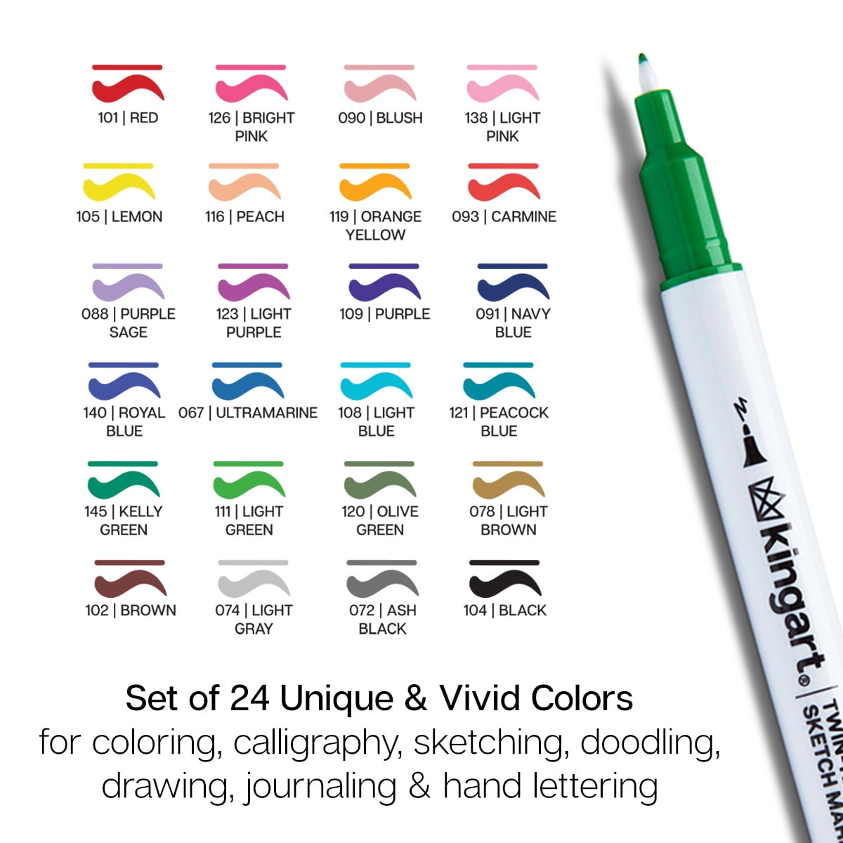 KINGART Feutres à double pointe Twin-Tip™, 24 couleurs