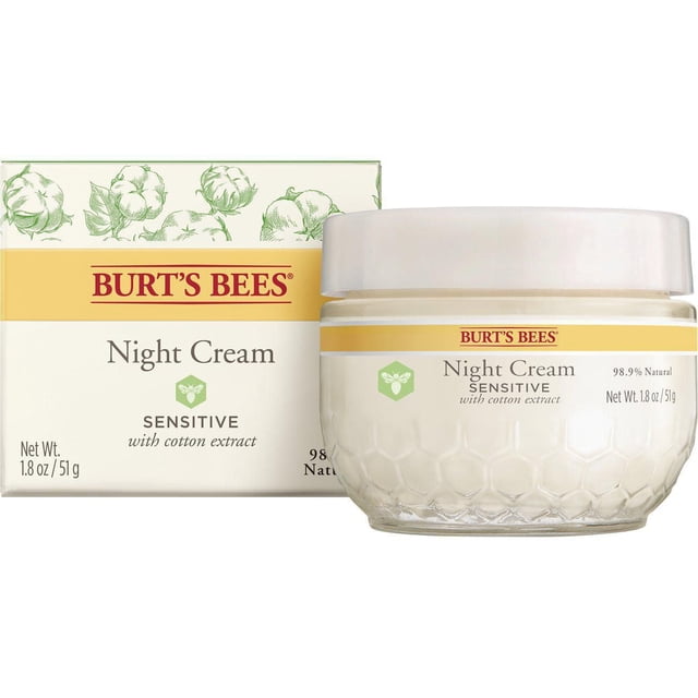 Burt's Bees® Sensitive Solutions Gentle Night Cream, Face Moisturizer for Sensitive Skin with Aloe and Rice Milk, 98.8 Natural Origin, Developed with Dermatologists, 51g