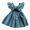 thumbnail image 2 of ShomPort Summer Skirt for Girls Linen Sleeveless A-Line Crewneck Ruffle Cozy Breathable Solid Color Holiday Dress, 2 of 7