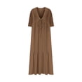 thumbnail image 4 of Pisexur Robes d'Été pour Femmes en Doux Lin-Coton Robes d'Été pour Femmes Décontractées à Col en V Manches 3/4 Robe Maxi Ample Confortable Fluide Robes pour Femmes Couleur Unie à Volants Boho Longues Robes P-2TG Brun, 4 of 5