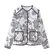 EGNMCR Womens Long Puffer Coat, Long Sleeve Padded Winter Down Coats, Hooded Parka Jacket Women's Winter Fashion Printed Loose Ethnic Style Thin Cotton Jacket Women Coat