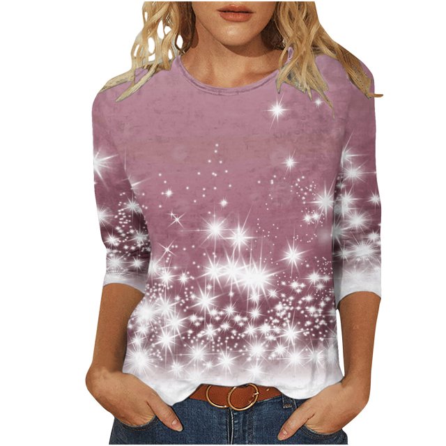 Pisexur Chandails de Noël pour Femmes Chandails à Manches 3/4 pour Femmes Chandails à Col Rond Graphiques Amusants Chandails à Capuchon Décontractés pour les Fêtes de Noël Confort Amples Mode d'Automne Chandails à Enfiler