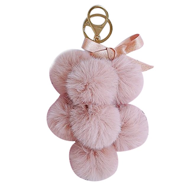 Faux Fur Ball Keychain Bowknot Grape Design Pom Pom Ball Charm Purse Pendant