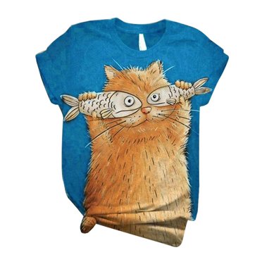AMERTEER Plus Size Women Short Sleeve 3D Animal Printed O-Neck Tops Tee T-Shirt Blouse T-shirt for women