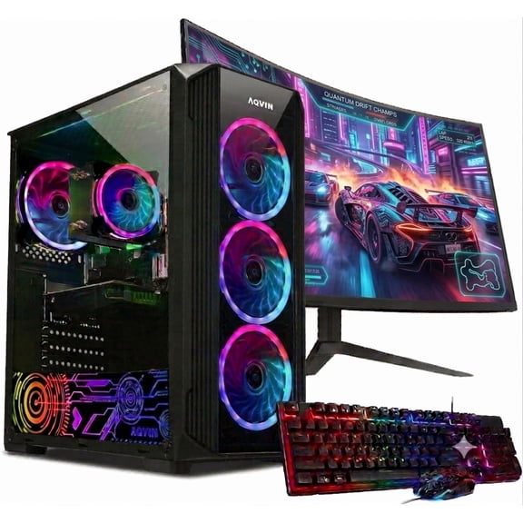Gaming PC AQVIN ZForce Tour d'Ordinateur de Bureau Processeur Intel Core i7, 32 Go DDR4 RAM, 1 To SSD Stockage, Carte Graphique AMD RX 550 4 Go, Windows 10 Pro Clavier et Souris de Jeu WiFi Prêt