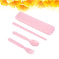 thumbnail image 2 of 1 Set Wheat Straw Spoon Chopsticks Fork Utensil Set Travel Camping Tableware Dishware Set Portable Kitchen Set for Kids (Pink), 2 of 8