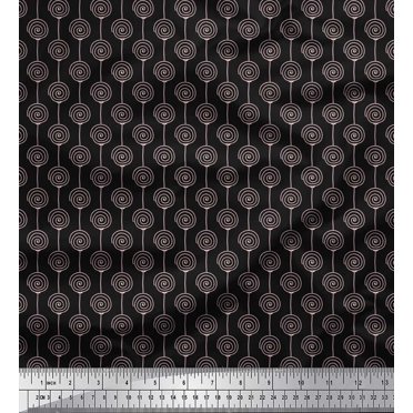 Soimoi Black Rayon Fabric Spiral & Stripe Printed Craft Fabric by the Yard 56 Inch Wide